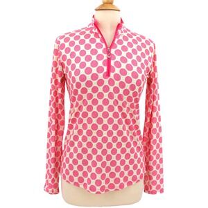 SanSoleil 1/4 Zip Long Sleeve Top womens Small Pink Golf Balls Print‎ UPF 50